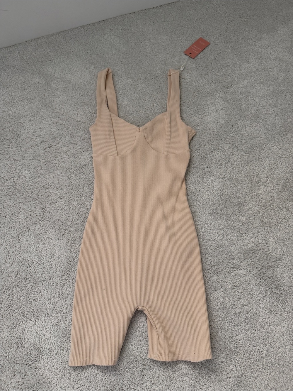 Miss Lola Beige Ribbed Romper